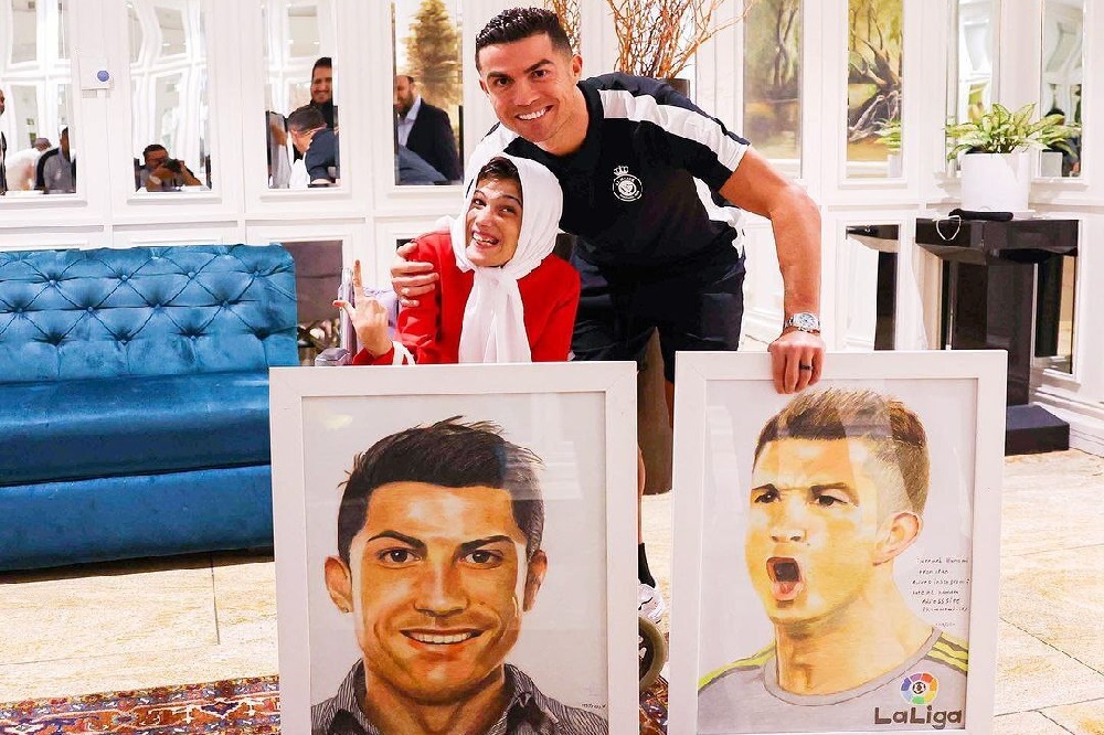 دختر هنرمند ایرانی در آغوش رونالدو | کریستیانو، فاطمه حمامی را به آرزوی زیبایش رساند (+ویدیو)