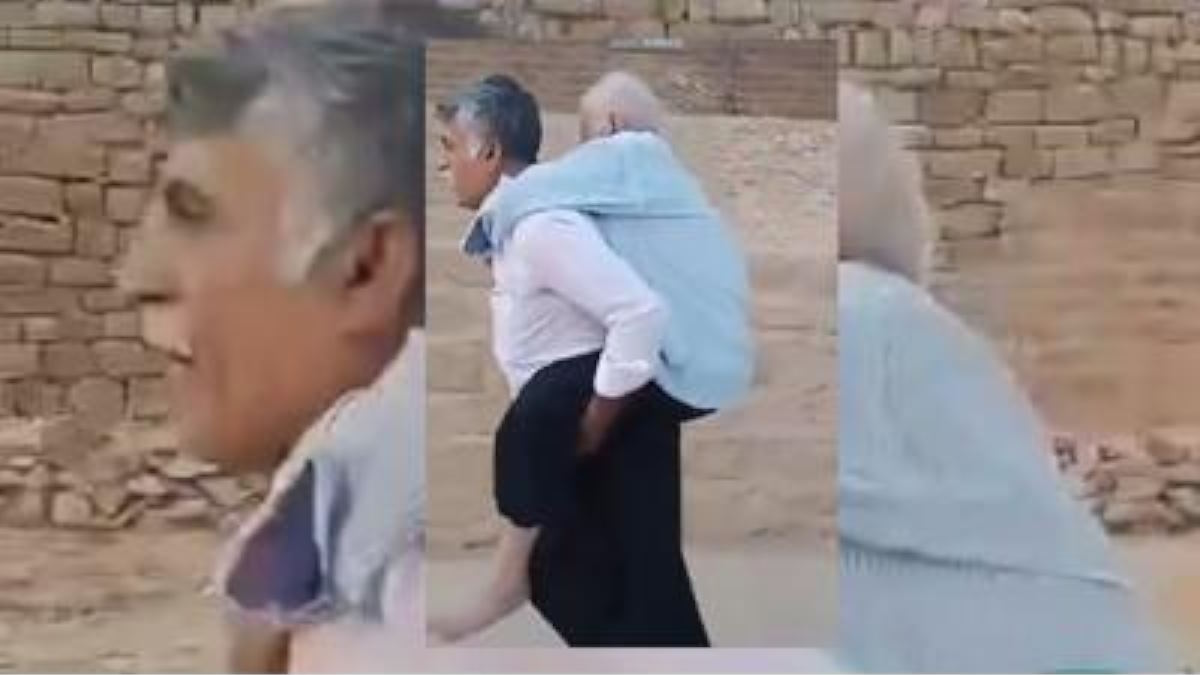 ببینید | حرفهای پسری که پدر ۱۲۰سالهاش را بر دوش به محل اخذ رای برد